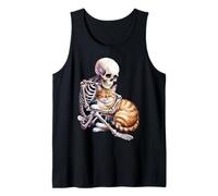 Skeleton Hugging Cat Cute Halloween Graphic Canotta