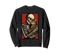 Skeleton Hugging Cat Cute Halloween Graphic Felpa