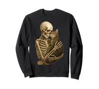 Skeleton Hugging Cat Cute Halloween Graphic Felpa
