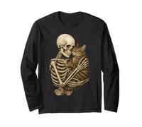 Skeleton Hugging Cat Cute Halloween Graphic Maglia a Manica