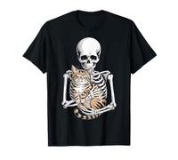 Skeleton Hugging Cat Cute Halloween Graphic Maglietta