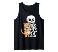 Skeleton Hugging Cat Cute Halloween Graphic Pixel Art Canotta