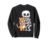 Skeleton Hugging Cat Cute Halloween Graphic Pixel Art Felpa
