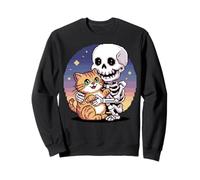 Skeleton Hugging Cat Cute Halloween Graphic Pixel Art Felpa