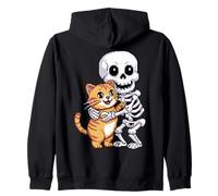 Skeleton Hugging Cat Cute Halloween Graphic Pixel Art Felpa con Cappuccio