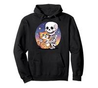 Skeleton Hugging Cat Cute Halloween Graphic Pixel Art Felpa con Cappuccio