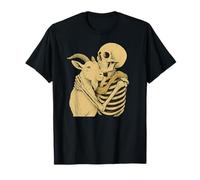 Skeleton Hugging Goat Halloween Maglietta