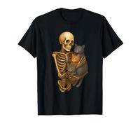 Skeleton Hugging Kittens Halloween Cats Lover Cat Mom Dad Maglietta