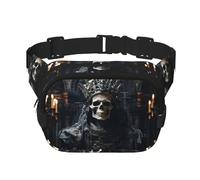 Skeleton Man with Crown Fitness borsa a tracolla da viaggio, alla moda e casual, marsupio quadrato a doppio strato, nero, taglia unica, Nero, One Size