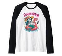 Skeleton Mermaid Floatie Happy Summerween Halloween Spooky Maglia con Maniche Raglan