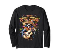 Skeleton Mexican Skull Fiesta Sombreros Mariachi Guitar Maglia a Manica