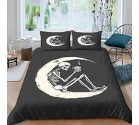 Skeleton moon coffeeSet Di Copripiumino 3 Pezzi stampa 3D con cerniera Vintage spooky copripiumino con federa soffice ultra morbido e traspirante for bambini adulti ragazzi Single（135x200cm）