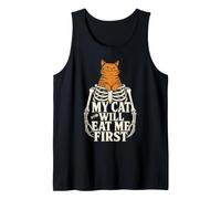 Skeleton My Cat Will May Me First Spooky Kitty Lover Canotta
