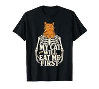 Skeleton My Cat Will May Me First Spooky Kitty Lover Maglietta