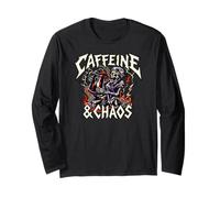 Skeleton Nurse Caffeine & Chaos Night Shift Maglia a Manica
