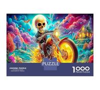 Skeleton on Flame Motorbike 1000 Pezzi Bundle Puzzle Fantasy Art Puzzle Cartone Extra Spesso - Preferito Dai Collezionisti, Relax Mentale, Pause Ufficio, Viaggio E Regali Festivi 38x26cm/1000pcs