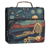 Skeleton Play The Piano Starry Sky 3 anelli 3,8 cm Raccoglitore Cerniera con tracolla Include tasca con zip Forniture scolastiche Organizer Adatto per scuola media Cartera portátil