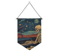 Skeleton Play The Piano Starry Sky banner gancio per parete con asta telescopica banner in tessuto appeso decorazione da parete per ufficio, scuola, aula, dormitorio, casa