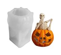 Skeleton Pumpkin Candle Molds, 3D Halloween Skull Silicone Mould, 9.1x6.6cm/3.58x2.6 inches Handmade Soap Fondant Candy Gummy Cake Mold for Candles Making Cupcake Spooky Decoration