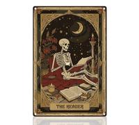 Skeleton Reader The Reader Tarot Halloween Cartelli Targa In Metallo Parete Targhetta Per Bar Garage Pub 20X30cm