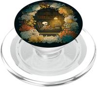 Skeleton Reading Nook Floral Librarian Bookshelf Cozy Flower PopSockets PopGrip per MagSafe