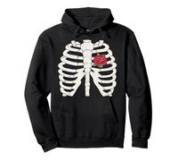 Skeleton Rib Cage Red Rose Heart Vintage Halloween Goth Cute Felpa con Cappuccio