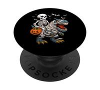Skeleton Riding T Rex Dinosauro Jack O Lanterna Halloween PopSockets PopGrip Adesivo
