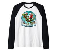 Skeleton Santa Riding T Rex Dinosaur Funny Christmas Maglia con Maniche Raglan
