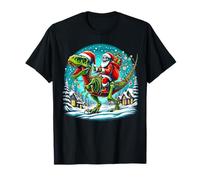 Skeleton Santa Riding T Rex Dinosaur Funny Christmas Maglietta