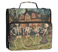 Skeletons are Dancing at A Haunted House Party 3 anelli con cerniera raccoglitore borsa con tracolla include tasca con cerniera borsa organizer per documenti adatta per la scuola media