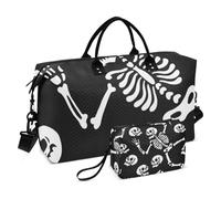 Skeletons Dancing All Saints' Day Happy Halloween grande borsone da viaggio grande borsa da aeroporto borsa da palestra con borsa da toilette per aeroplano viaggi pieghevole, Scheletri che ballano