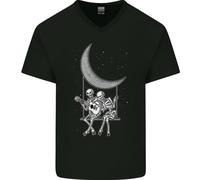 Skeletons Sulla Luna Che Suonano La Chitarra T-Shirt In Cotone Da Uomo