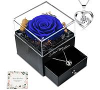 skelo Rosa Eterna con I Love You, Stabilizzata Fiore Idee Regalo Donna, Mamma, Moglie, Amico femminile, Confezione Regalo per la Festa, Rosa Eterna con Collana Regali per Lei (Blu)