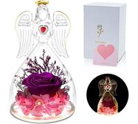skelo Rosa eterna, rosa eterna in vetro, figura con angelo con luce a LED e perle, regalo per le donne, regalo per la festa della mamma, regalo di compleanno per le donne ( viola)