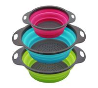 SKERITO Scolapasta pieghevole in silicone per la cucina Colino per pasta pieghevole per campeggio e insalate utensili da cucina per scolare pasta verdure e frutta scolapasta plastica 3 pezzi