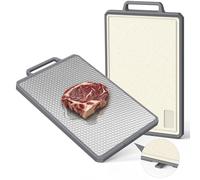 SKERITO Tagliere per la cucina, tagliere double face, in acciaio inox e plastica, grande 40 × 27 cm, facile da pulire con scanalatura per il succo, manico spesso