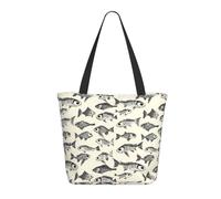 Sketch Big Eye Fish Print Tote Bag per le donne, grande borsa a tracolla con cerniera, borse per lavoro e viaggi