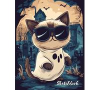 Sketch Book Halloween Siamese Cat Spooky & Cute Design: Ideal for sketching, doodling, or writing ideas. Size 8.5 x 11 inches and 100 blank pages.
