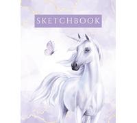Sketchbook: Purple Unicorn Drawing Book with Butterfly Sketch Pad | Large Blank Lavender Marble Art Notebook for Girls, Kids, Teens, Adults, and Creative Artists to Draw, Color, Design, Doodle, Create