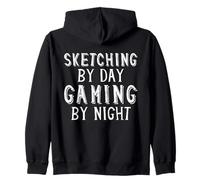 Sketching By Day Gaming By Night Digital Artist Gamer Art Felpa con Cappuccio