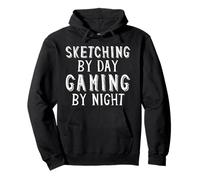 Sketching By Day Gaming By Night Digital Artist Gamer Art Felpa con Cappuccio
