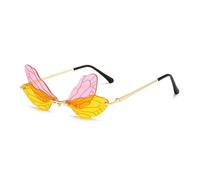 SKFGNX Occhiali da sole alla moda senza montatura con ali di libellula, da donna, vintage, con lenti trasparenti, da uomo, rosa e giallo, con sfumature UV400, rosa e giallo