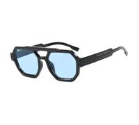 SKFGNX Occhiali da sole poligonali quadrati retrò a doppio ponte da donna, blu e viola, protezione UV400, nero e blu, 1