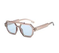 SKFGNX Occhiali da sole poligonali quadrati retrò a doppio ponte da donna, blu e viola, protezione UV400, grigio azzurro chiaro, 1