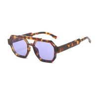 SKFGNX Occhiali da sole poligonali quadrati retrò a doppio ponte da donna, blu e viola, protezione UV400, viola leopardato, 1