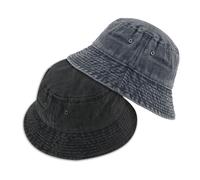 SKHAOVS 2 Pezzi Cappello da Pescatore, Nero+Grigio Cappello da Pescatore Cotone Cappello da Sole Donne Uomo Cappello da Pesca Pieghevole Unisex Spiaggia All'aperto Cappelli per Viaggio (2 Pezzi)