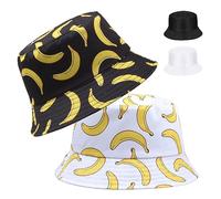 SKHAOVS 2 Pezzi Cappello da Pescatore Reversibile Cappello da Pescatore Cotone Cappello da Sole Donne Uomo Frutta Cappello da Pesca Pieghevole Spiaggia All'aperto Cappelli per Viaggio (Banana)
