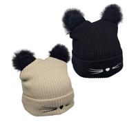 SKHAOVS 2 Pezzi Cappello Donna Cappelli Invernali Orecchie da Gatto Berretto Winter Beanie Lavorato a Maglia Knitted Hat Cappello a Cuffia per Donne Adulto Taglia Unica Nera