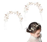 SKHAOVS 2 Pezzi Coroncina Comunione Bambina, Cerchietto Sposa Bianco, Fasci per Capelli con Perle, Coroncina di Fiori, Accessori per Capelli da Ragazza, Fascia per Capelli per Festa, Nozze