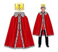SKHAOVS 2 Pezzi Costume da Re Regina per Adulti, Mantello da Re Regina Mantello di Velluto Reale con Corona, Cosplay della Regina Re per Halloween, Carnevale, Feste a Tema, 120cm (Red)